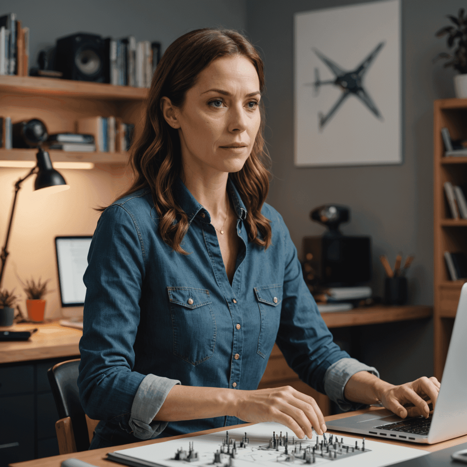 A woman demonstrating complex 3D modeling techniques to a large online audience from her home studio